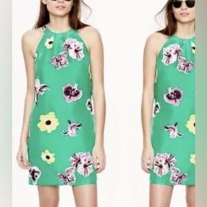 J crew. Green floral halter neck dress. Size 6.